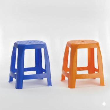 Imagem de kit banco, banquinho, banqueta, com 2 unidades - Cdi Plastic, azul e l