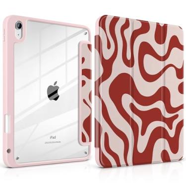 Imagem de TWOLSKOO Capa para iPad de 11ª e 10ª geração com suporte para lápis, suporte de três dobras, hibernar/despertar automático, parte traseira de acrílico transparente com amortecedor de TPU, para iPad de