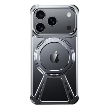 Imagem de HUHUCASE Capa para celular para iPhone 14/15/16 Pro Max com suporte giratório de 360° magnético, proteção total da câmera. O suporte é à prova de quedas (preto, iPhone 16)