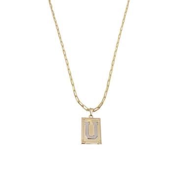 Imagem de Cordão 50Cm Masculino Feminino Pingente Letra U Banhado Ouro
