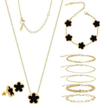 Imagem de LOIJADE Pulseira feminina de trevo de flor banhada a ouro 18 K, conjunto de pulseiras da sorte ajustável, presente para presente não mancha, presente ideal para o dia dos namorados, Natal e uso diário