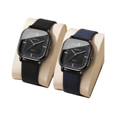 Imagem de Relógio De Pulso Masculino De Moda Com Pulseira De Couro, 2 Peças/Conj