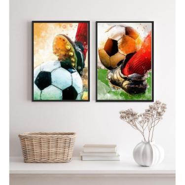 Imagem de Kit 2 Quadros Aquarela Futebol- Bola E Chuteira 2 45X34Cm