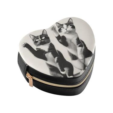 Imagem de Burbuja Caixa de joias preta e branca em forma de coração, mini estojo de viagem para mulheres e meninas, organizador portátil de armazenamento para brincos, anéis, colares e pulseiras