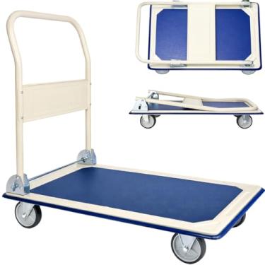 Imagem de Carrinho De Carga Plataforma Dobrável Até 150kg Azul Transporte Encomendas
