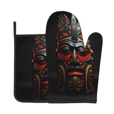Imagem de Conjunto de luvas de forno com estampa de totens misteriosos, conjunto de 2 peças, adequado para cozinhar, assar e grelhar ao ar livre