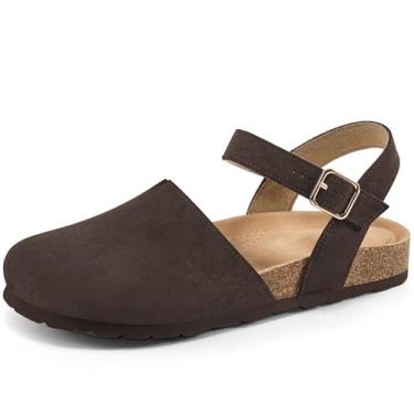 Imagem de Ecetana Sandálias femininas elegantes de verão com bico fechado, confortável, palmilha de cortiça, sapatos de caminhada casuais, Café, 41