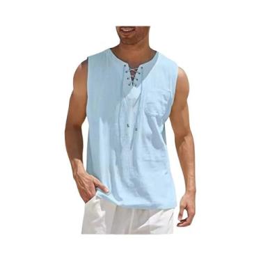 Imagem de Camiseta Regata Masculina Casual De Algodão E Linho, Estilo Retrô Com 