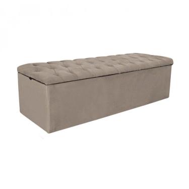 Imagem de Baú Recamier Sapateira Calçadeira Solteiro Suede Bege 88cm Estofada Capitone