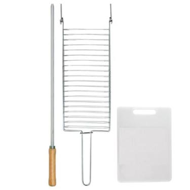 Imagem de Kit Preparo Churrasco 3pcs Churrasqueira Grelha e Espeto 55cm Simples 