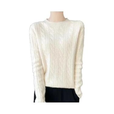 Imagem de Suéter Feminino De Lã Para Outono E Inverno, Gola Redonda, Manga Longa