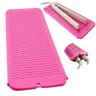 Imagem de Bolsa de silicone resistente ao calor para alisador de cabelo, modelador de cachos, chapinha e armazenamento de ferramentas de cabelo quente, 1 pacote com 1 rosa escuro