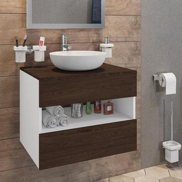 Imagem de Gabinete Armario Banheiro Bali Com 1 Gaveta E Cuba Venus Branco/Nogal Branco/Nogal