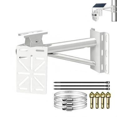 Imagem de Coolotic Suporte de montagem para câmera de segurança CCTV – suporte de polo/parede com suporte de painel solar, compatível com câmera dupla, estrutura de tripé de aço resistente, braçadeiras de
