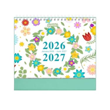 Imagem de Calendário de mesa 2026-2027 | Materiais de escritório encadernados em espiral de 18 meses, calendário diário, para casa, trabalho, estudo, escola, da semana, quarto, berçário, Natal, férias