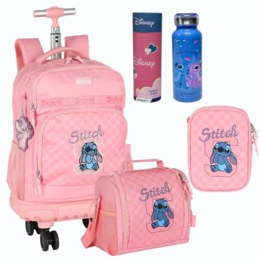Imagem de Kit Mochila Rodinhas 360 Garrafa STITCH Rosa Luxcel MC50052-Unissex
