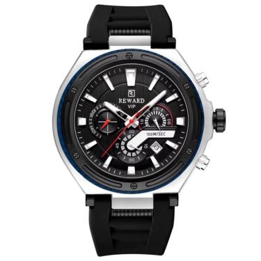 Imagem de Relógio Masculino Design Robusto Esportivo De Quartzo 3bar à Prova D´agua Preto Prata