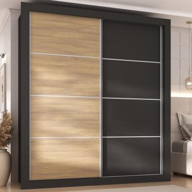 Imagem de Guarda-roupas Casal 2 Portas De Correr 4 Gavetas Chicago Multimóveis Mp4268 Madeirado/preto Madeirado/preto