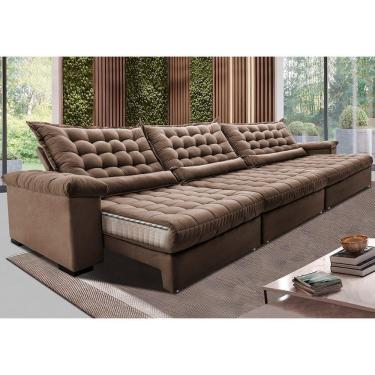 Imagem de Sofá Retrátil E Reclinável 4,15m Molas Ensacadas Cama Inbox Big Space Com Bordado 3d Velusoft Castor