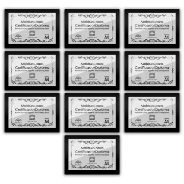 Imagem de Kit 10 Certificados/Diplomas A4 Com Tela De Acetato E Mdf Titulo Moldura Preta