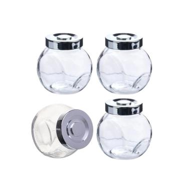 Imagem de Kit 4 Porta Condimentos em Vidro com Tampa Rosqueável Cromada Prime 110ml