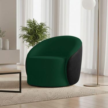 Imagem de Poltrona Sala Orgânica Lua Fixa Sintético Pu Preto/bouclê D03 - D'rossi Cor Verde