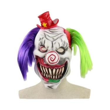 Imagem de Máscara De Palhaço Assustadora Com Cabelo Roxo E Verde, Rosto Sorriden