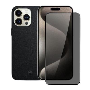 Imagem de Kit Capa Couro Dual Preta E Película Defender Pro Privacidade Para Iphone 15 Pro Max - Gshield