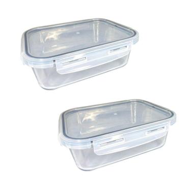 Imagem de Kit 2 Vasilhas De Comida De Vidro Hermética Com Tampa 1040ml Mantimentos Para Microondas Freezer Congelador Geladeira