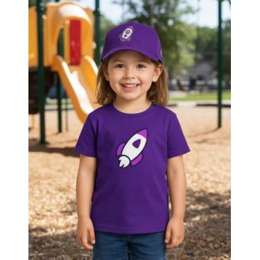 Imagem de Conjunto Infantil Katlen Camiseta Roxa Boné Foguete, M