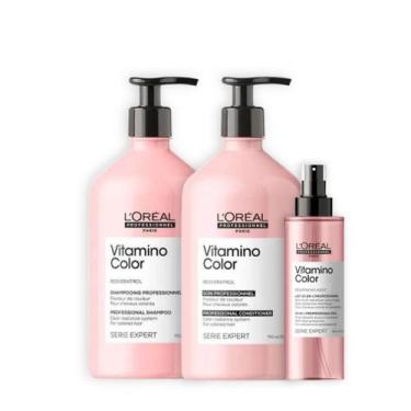 Imagem de Kit Vitamino Color Sh 750ml + Cond 750ml + Leave-in 190ml - Loreal Pro