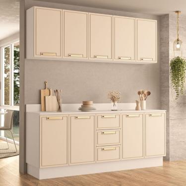 Imagem de Cozinha Modulada 4 Peças com Tampo e Rodapé Amara Politorno - Branco/Creme