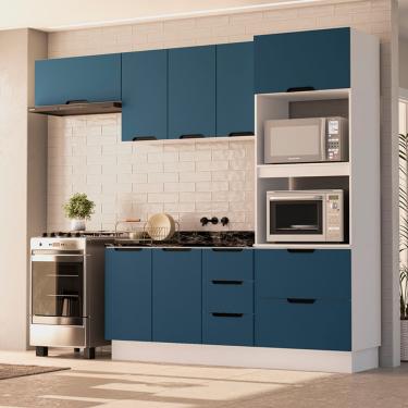 Imagem de Cozinha Modulada 4 Peças sem Pia e Rodapé Maeena Politorno - Branco com Azul