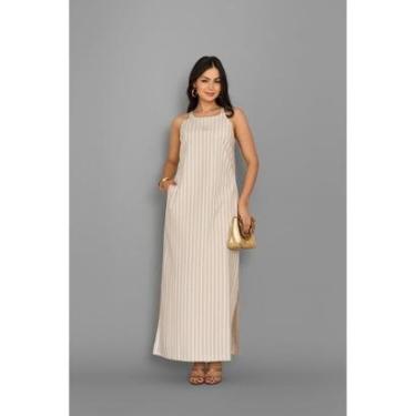 Imagem de Vestido Longo D Bell Outlet Fashion Alfaiataria co Alças Finas Listras Bege-Masculino