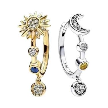 Imagem de Brincos De Argola Femininos Em Prata Esterlina 925 Com Estrela, Lua E 