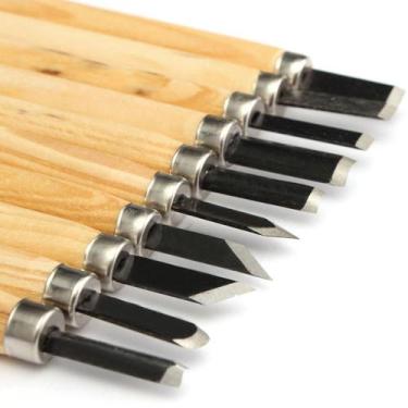 Imagem de Jogo Kit De Goiva Mini Formão 10pçs P/ Entalhar Esculpir Madeira Resin