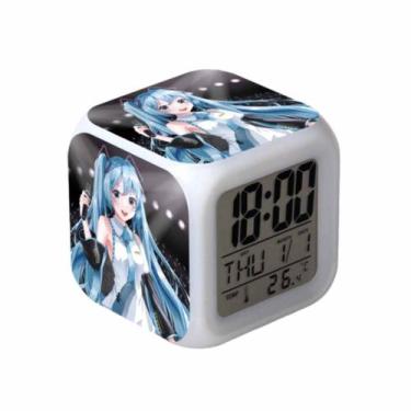 Imagem de Relógio digital LED Hatsune Miku Square com despertador de 8 cm - yiwe
