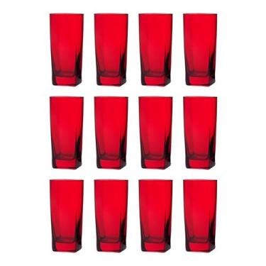 Imagem de Conjunto Com 12 Copos Vidro Bali Quadrado 320ml Vermelho - Casa Linda