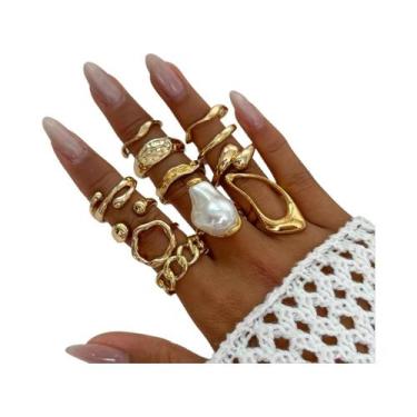 Imagem de Conjunto De Anéis Abertos Com Imitação De Pérola Vintage Em Formato De