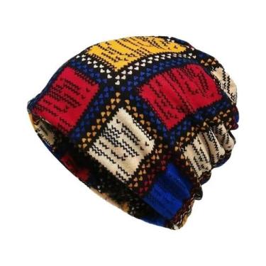 Imagem de Gorro Unissex Vintage Color Block, À Prova De Vento, Elástico, Estilo 