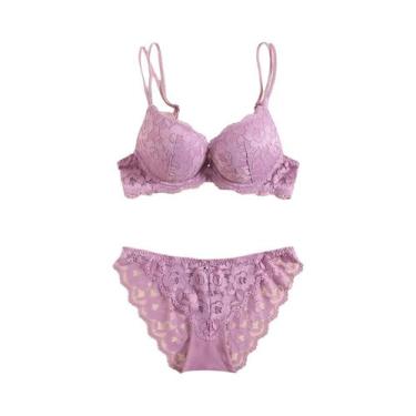 Imagem de Conjunto De Lingerie Elegante Com Sutiã Push-Up De Renda Bordada E Cal