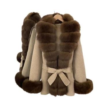 Imagem de Casaco Feminino De Inverno Com Punhos De Pele De Raposa Natural, Elega