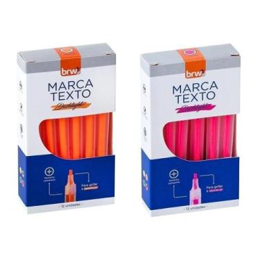 Imagem de 2 Caixas Marca Texto Fluorescente Transparente 12 Unidades Brw Laranja