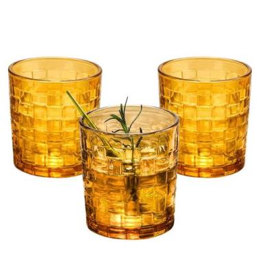 Imagem de Kit 3 Copo Baixo De Whisky Âmbar Wall Vidro Drink Luxo 280ml - CLICK H