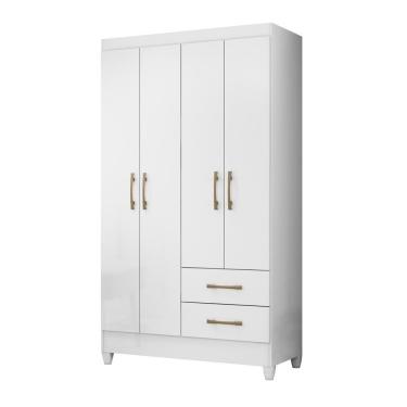 Imagem de Guarda Roupa Roupeiro Chile 4 Portas de Abrir 2 Gavetas MDP Branco Moval
