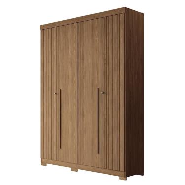 Imagem de Guarda Roupa Solteiro Buriti Ripado 4 Portas 2 Gavetas MDP-MDF Jatobá Santos Andirá