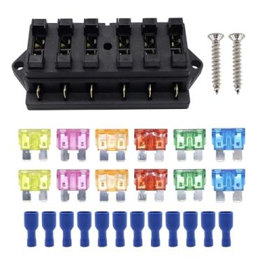 Imagem de HiSport Caixa de fusíveis de lâmina de 6 vias de bloco de fusíveis 12V 24V à prova d'água com ônibus negativo ATC/ATO adequado para caminhão de reboque de carro de iate marítimo