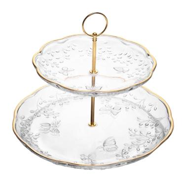 Imagem de Prato Duplo de Cristal Transparente P/Doces C/Fio de Ouro New Butterfly 26,5x20cm Lyor