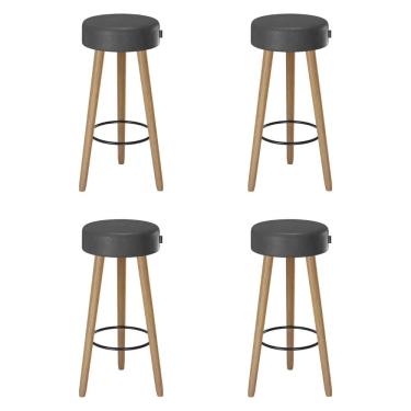 Imagem de Banqueta Alta Estofada Pés Palito Kit 4 Hong Sintético Preto S08 - Mpozenato