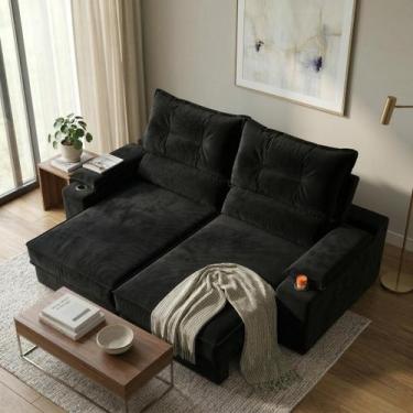 Imagem de Sofá Retrátil 2 Lugares Porta-copos Suede 1,50m Santiago - CIALAR MÓVE